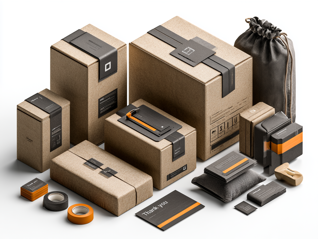 Isometric illustration of a packaging kit with boxes, tape and bubble wrap