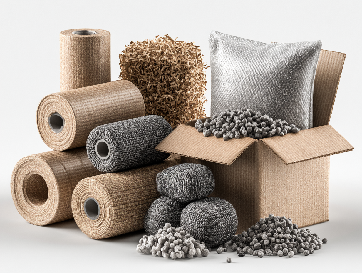 Isometric illustration of a box filled with kraft paper void fill