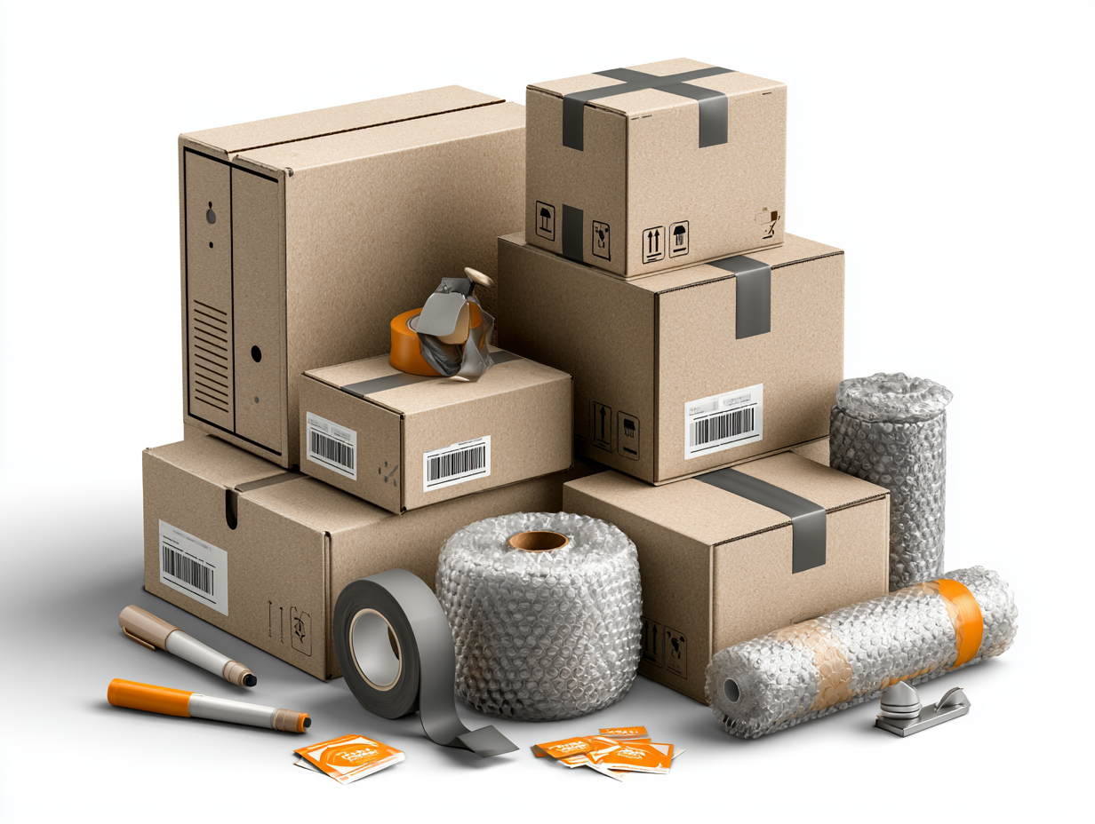 Isometric illustration of double-wall cardboard moving boxes stacked